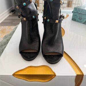 Valentino Black Heeled Boots with Gold Studs